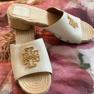 Tory Burch white and gold slide